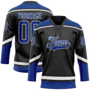 Custom Black Royal White Hockey Lace Neck Jersey