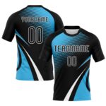 Custom Black Sky Blue White Lines And Dots Sublimation Volleyball Uniform Jersey