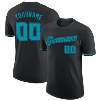 Custom Black Teal Black Performance T Shirt