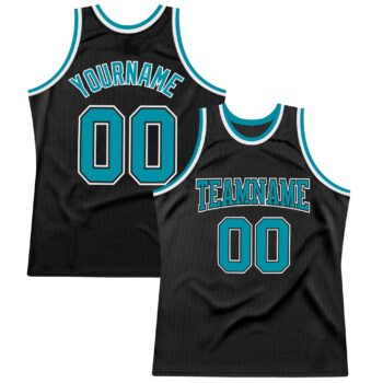 Custom Black Teal White Authentic Throwback Basketball Jersey