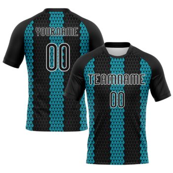 Custom Black Teal White Geometric Shape Sublimation Volleyball Uniform Jersey