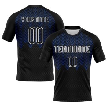 Custom Black Thunder Blue White Geometric Shape Sublimation Volleyball Uniform Jersey