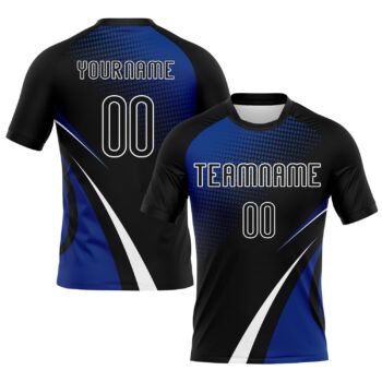 Custom Black Thunder Blue White Lines And Dots Sublimation Volleyball Uniform Jersey