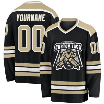 Custom Black Vegas Gold White Hockey Jersey