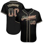 Custom Black Vintage Usa Flag Cream Authentic Baseball Jersey