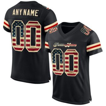 Custom Black Vintage Usa Flag Cream Mesh Authentic Football Jersey