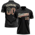 Custom Black Vintage Usa Flag Cream Performance Vapor Golf Polo Shirt