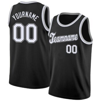 Custom Black White Gray Round Neck Rib Knit Basketball Jersey