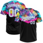 Custom Black White Light Blue 3d Pattern Two Button Unisex Softball Jersey