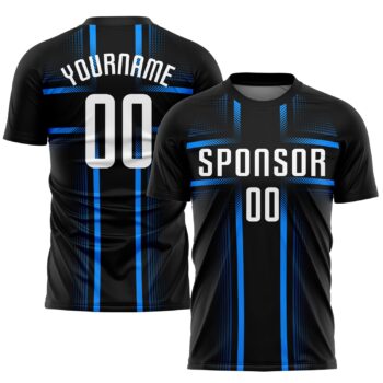 Custom Black White Light Blue Sublimation Soccer Uniform Jersey