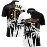 Custom Black White Old Gold 3d Pattern Design Hawaii Coconut Trees Performance Golf Polo Shirt