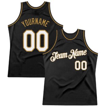 Custom Black White Old Gold Authentic Throwback Basketball Jersey