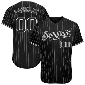 Custom Black White Pinstripe Black White Authentic Baseball Jersey