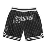 Custom Black White Pinstripe Black White Authentic Basketball Shorts