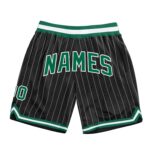 Custom Black White Pinstripe Kelly Green White Authentic Basketball Shorts