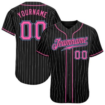 Custom Black White Pinstripe Pink Light Blue Authentic Baseball Jersey