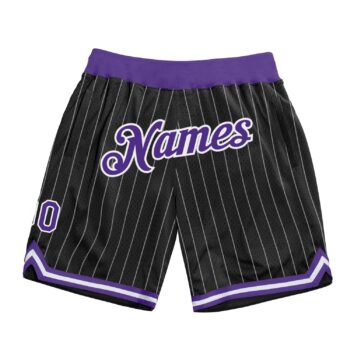 Custom Black White Pinstripe Purple White Authentic Basketball Shorts