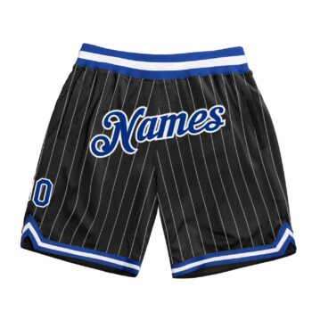 Custom Black White Pinstripe Royal White Authentic Basketball Shorts