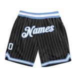 Custom Black White Pinstripe White Light Blue Authentic Basketball Shorts