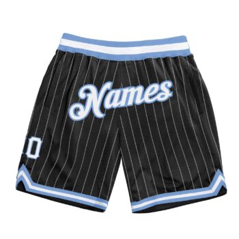 Custom Black White Pinstripe White Light Blue Authentic Basketball Shorts