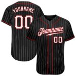 Custom Black White Pinstripe White Red Authentic Baseball Jersey