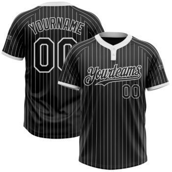 Custom Black White Pinstripe White Two Button Unisex Softball Jersey