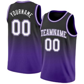 Custom Black White Purple Authentic Fade Fashion Basketball Jersey