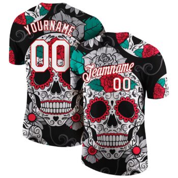 Custom Black White Red 3d Skull Fashion Performance T Shirt