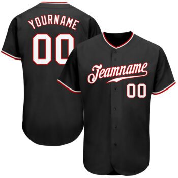 Custom Black White Red Authentic Baseball Jersey