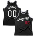 Custom Black White Red Authentic Throwback Basketball Jersey