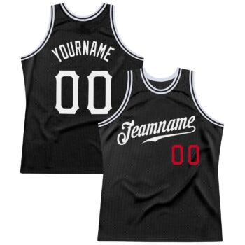 Custom Black White Red Authentic Throwback Basketball Jersey