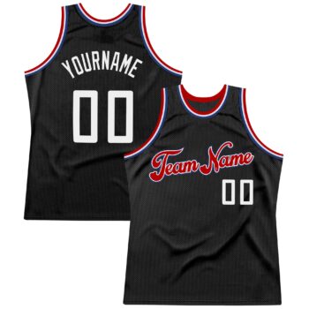 Custom Black White Red Authentic Throwback Basketball Jersey