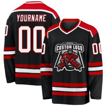 Custom Black White Red Hockey Jersey