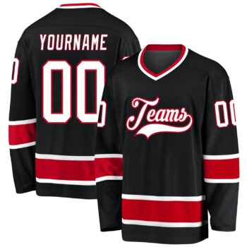 Custom Black White Red Hockey Jersey