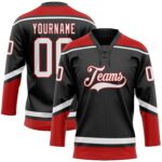 Custom Black White Red Hockey Lace Neck Jersey