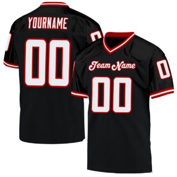 Custom Black White Red Mesh Authentic Throwback Football Jersey