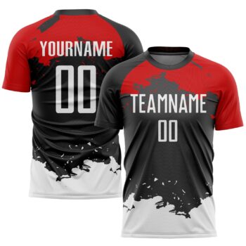 Custom Black White Red Sublimation Soccer Uniform Jersey