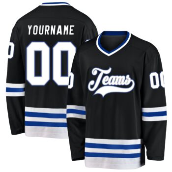 Custom Black White Royal Hockey Jersey