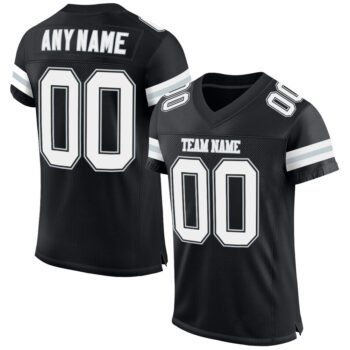 Custom Black White Silver Mesh Authentic Football Jersey