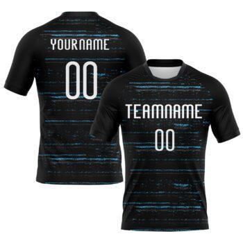Custom Black White Sky Blue Bright Lines Sublimation Volleyball Uniform Jersey