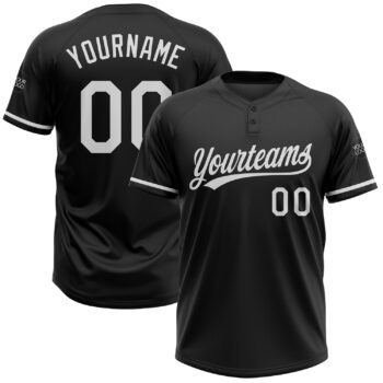 Custom Black White Two Button Unisex Softball Jersey
