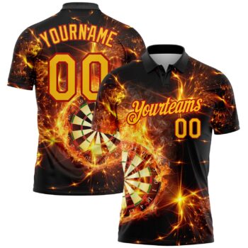 Custom Black Yellow Red 3d Pattern Design Flame Dart Board Performance Golf Polo Shirt