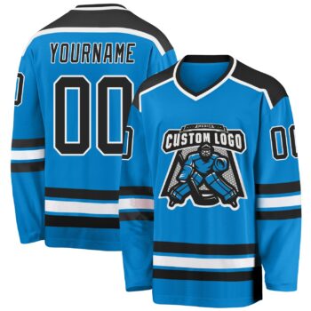 Custom Blue Black White Hockey Jersey