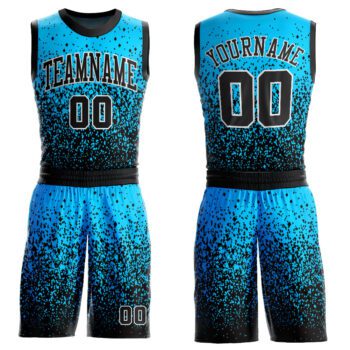 Custom Blue Black White Round Neck Sublimation Basketball Suit Jersey