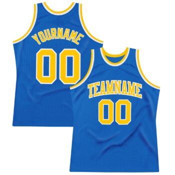 Custom Blue Gold White Authentic Throwback Basketball Jersey