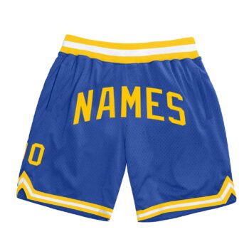 Custom Blue Gold White Authentic Throwback Basketball Shorts