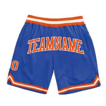 Custom Blue Orange White Authentic Throwback Basketball Shorts