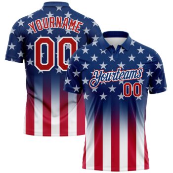 Custom Blue Red White 3d American Flag Performance Golf Polo Shirt