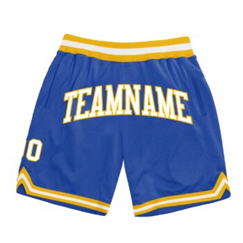 Custom Blue White Gold Authentic Throwback Basketball Shorts