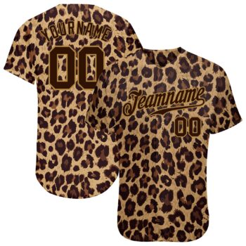 Custom Brown Brown Old Gold 3d Pattern Design Leopard Authentic Baseball Jersey